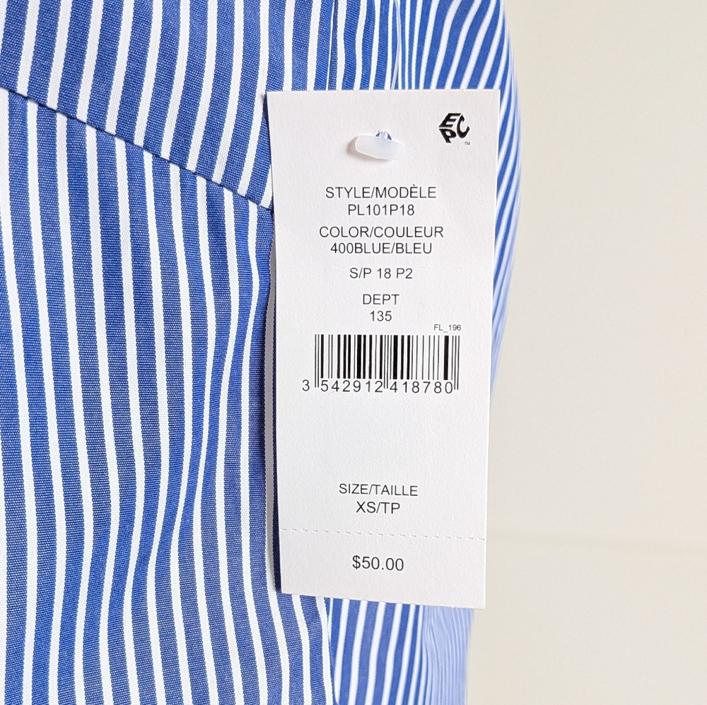 NWT Lili Sidonio Molly Bracken Bow Pinstripe Blue White Sleeveless Blouse Top XS - Picture 7 of 10